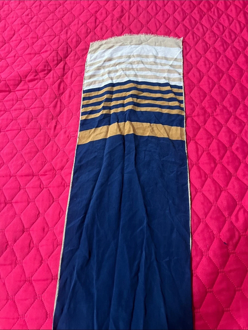 bill blass Beige and White Striped Towel with Navy Logo